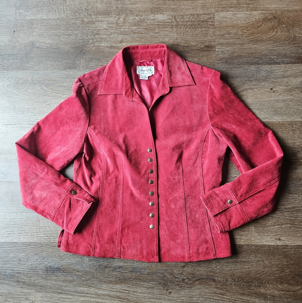 Live a Little Red Suede Button-Front Jacket - Picture 2 of 8